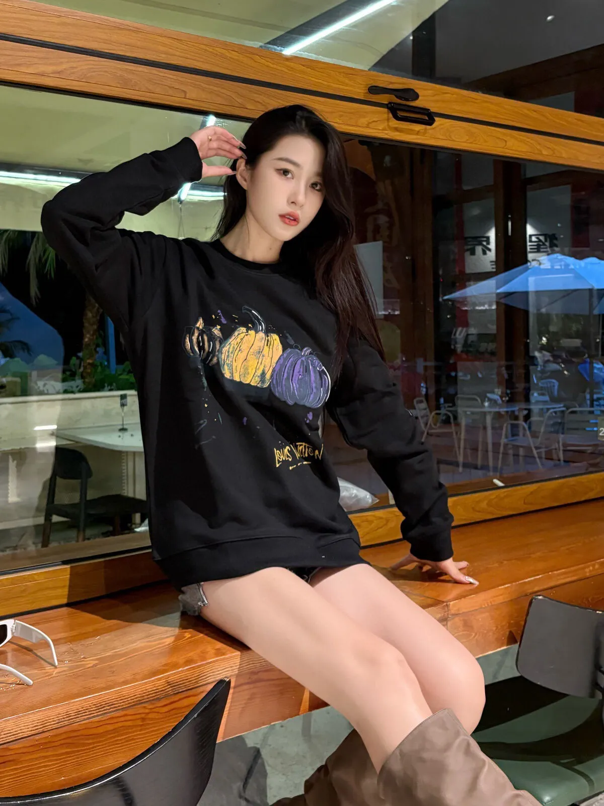Louis Vuitton/Louis Vuitton 24FW graffiti hand-painted pumpkin round neck sweatshirt